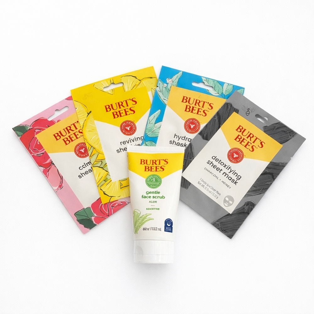 Burt’s Bees Skincare Bundle – 5 Sheet Masks + Full Size Wash